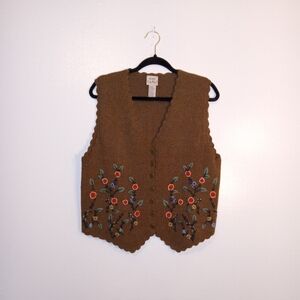 Chic Brown Embroidered Sweater Vest